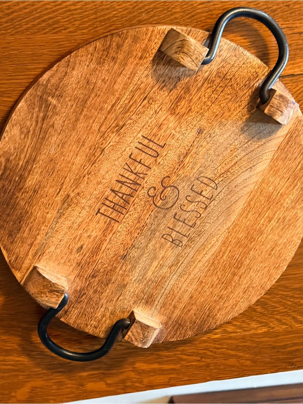 thirty-one 31 Natural Wood Serving Board with Script THANKFUL & BLESSED Logo 14”
